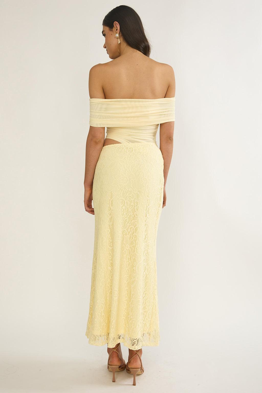 Lorely Off-Shoulder Lace Maxi Dress Butter by Selfie Leslie