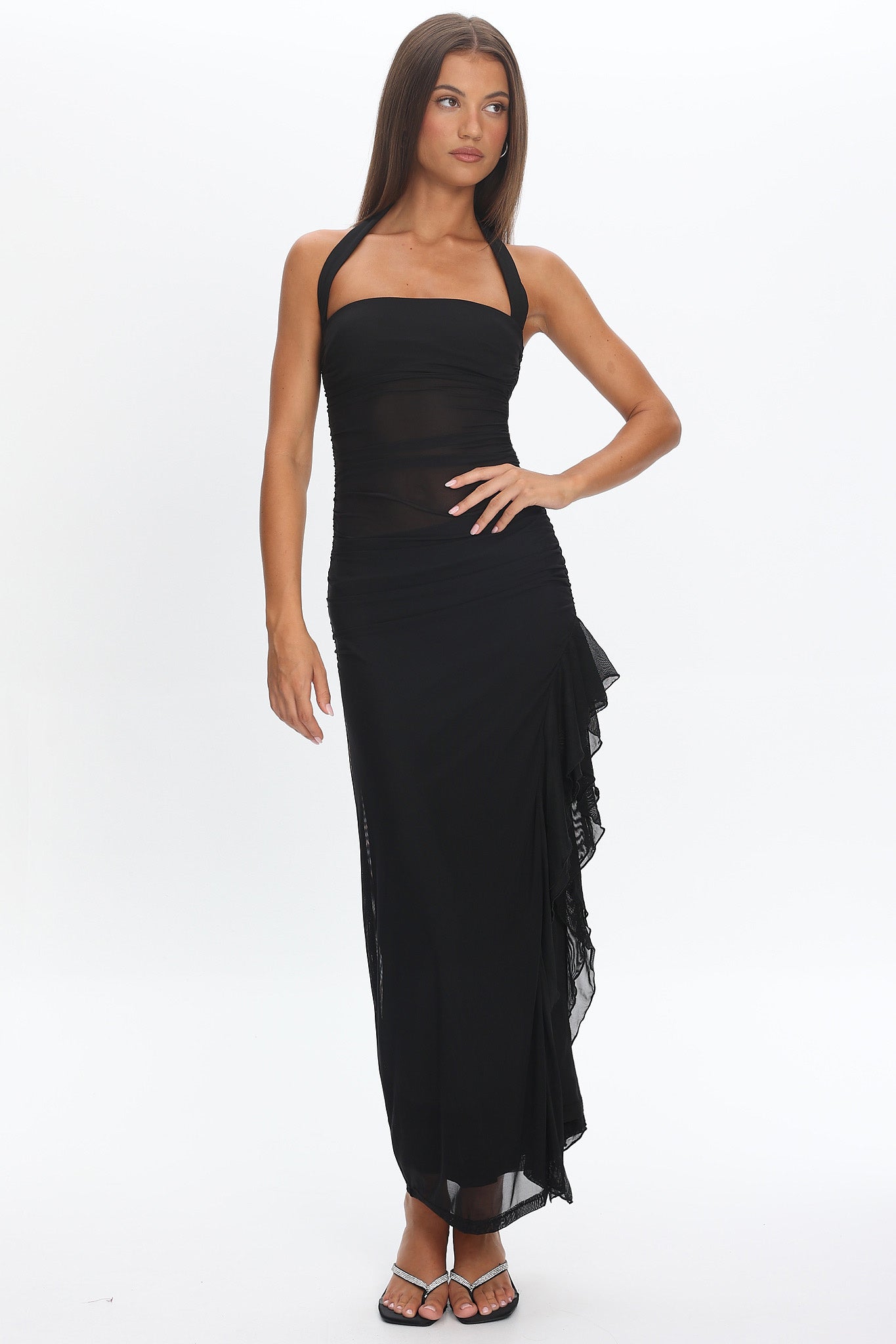 Lorely Halterneck Mesh Maxi Dress Black by Selfie Leslie