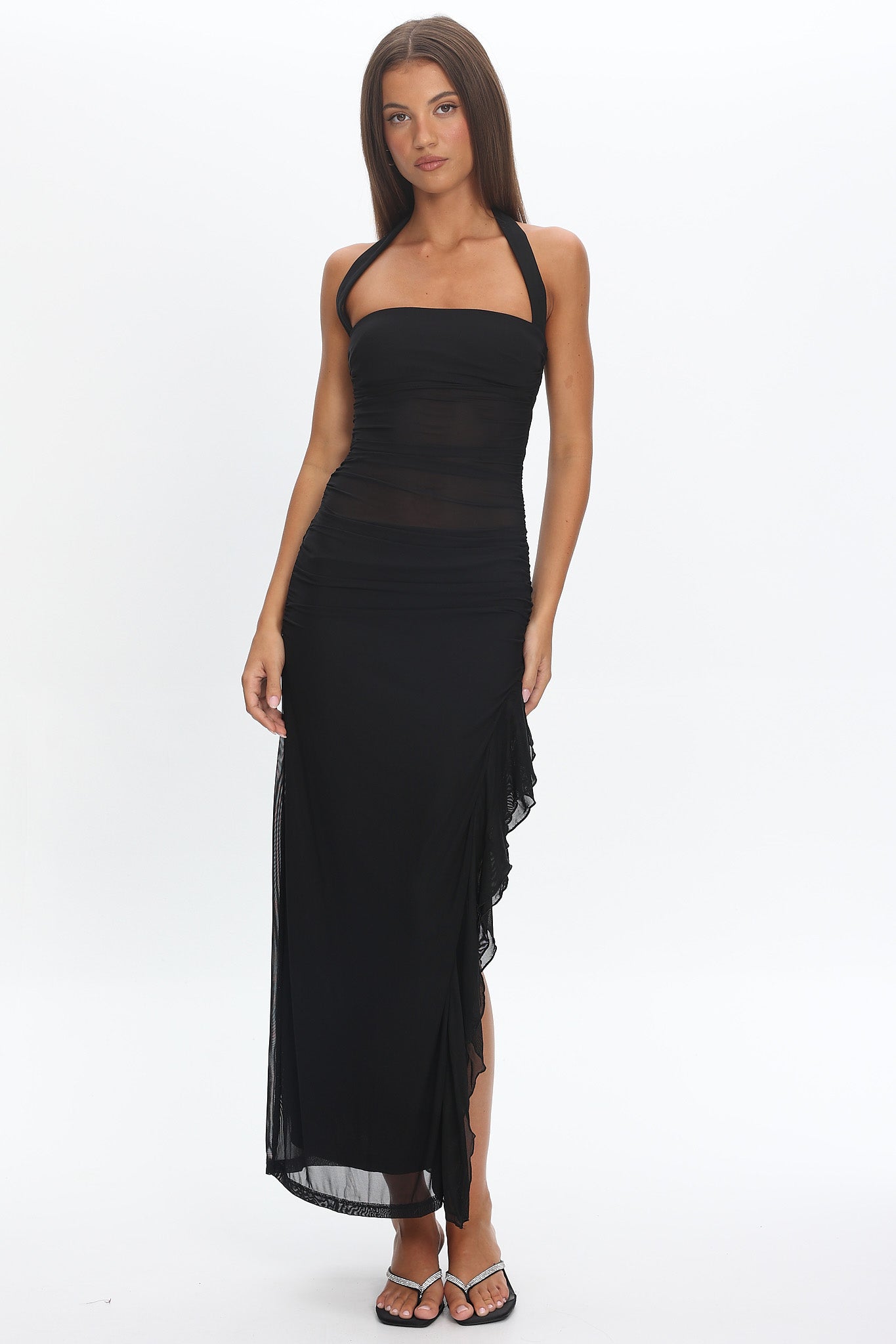 Lorely Halterneck Mesh Maxi Dress Black by Selfie Leslie