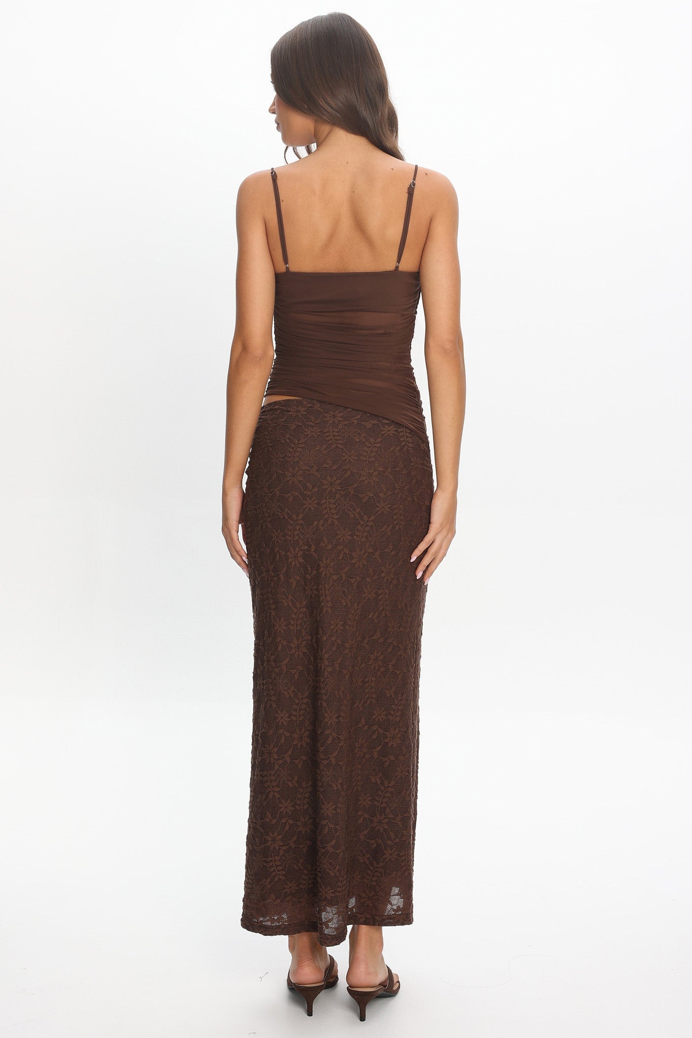 Lorely Cami Strap Mesh Maxi Dress Chocolate