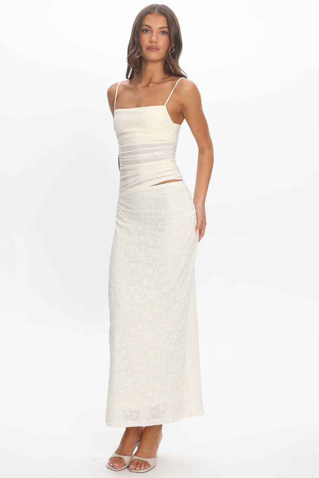 Lorely Cami Strap Mesh Maxi Dress Cream