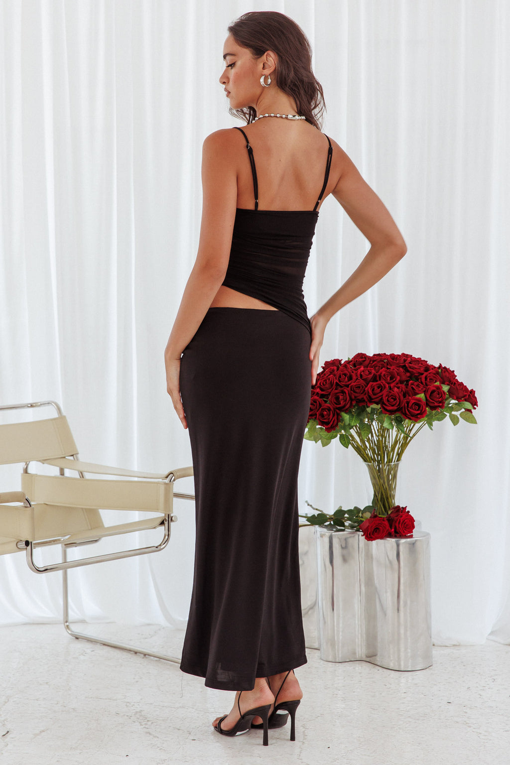 Lorely Ruched Bodice Midi Dress Black by Selfie Leslie