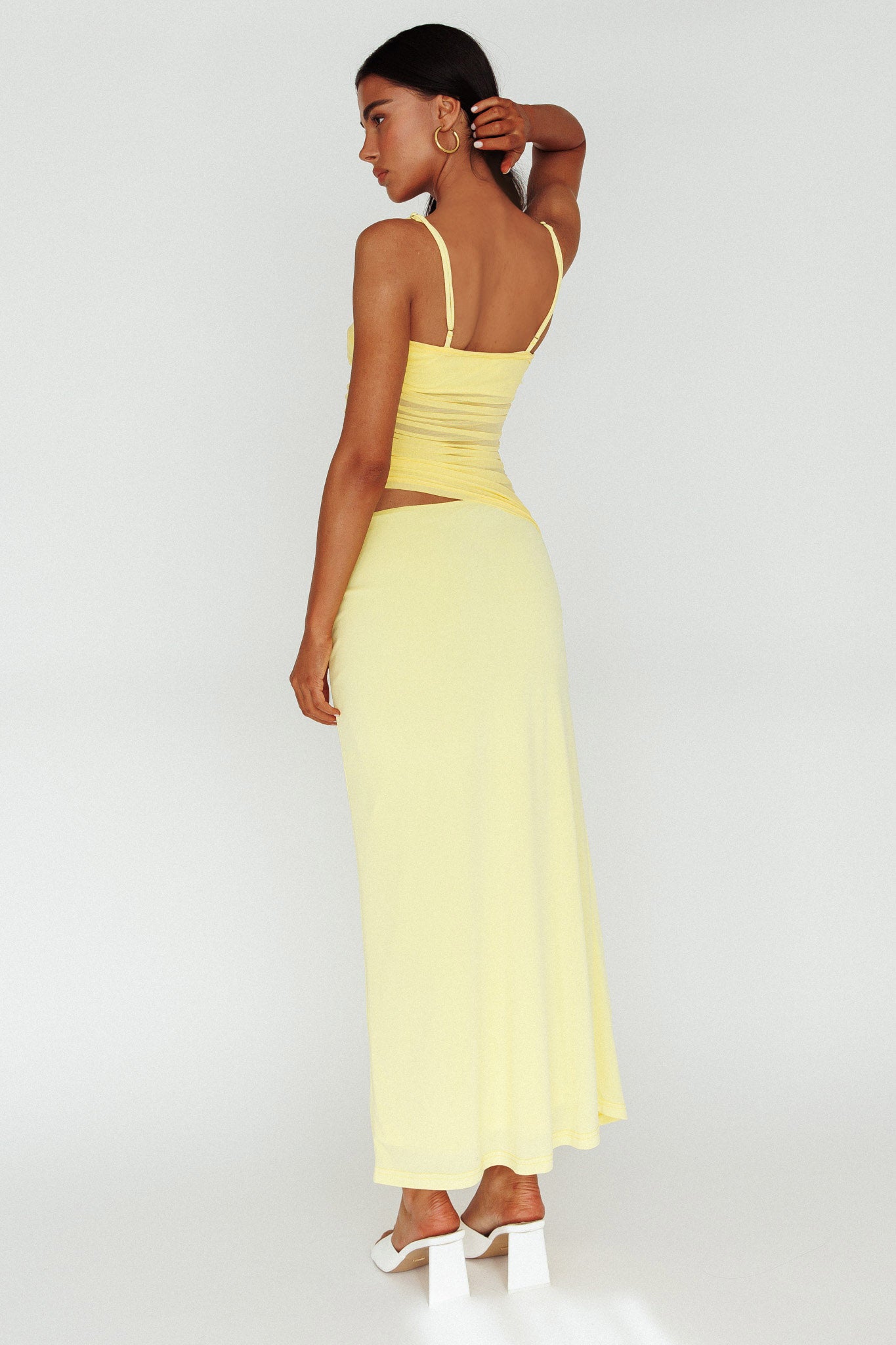 Lorely Ruched Bodice Midi Dress Yellow by Selfie Leslie
