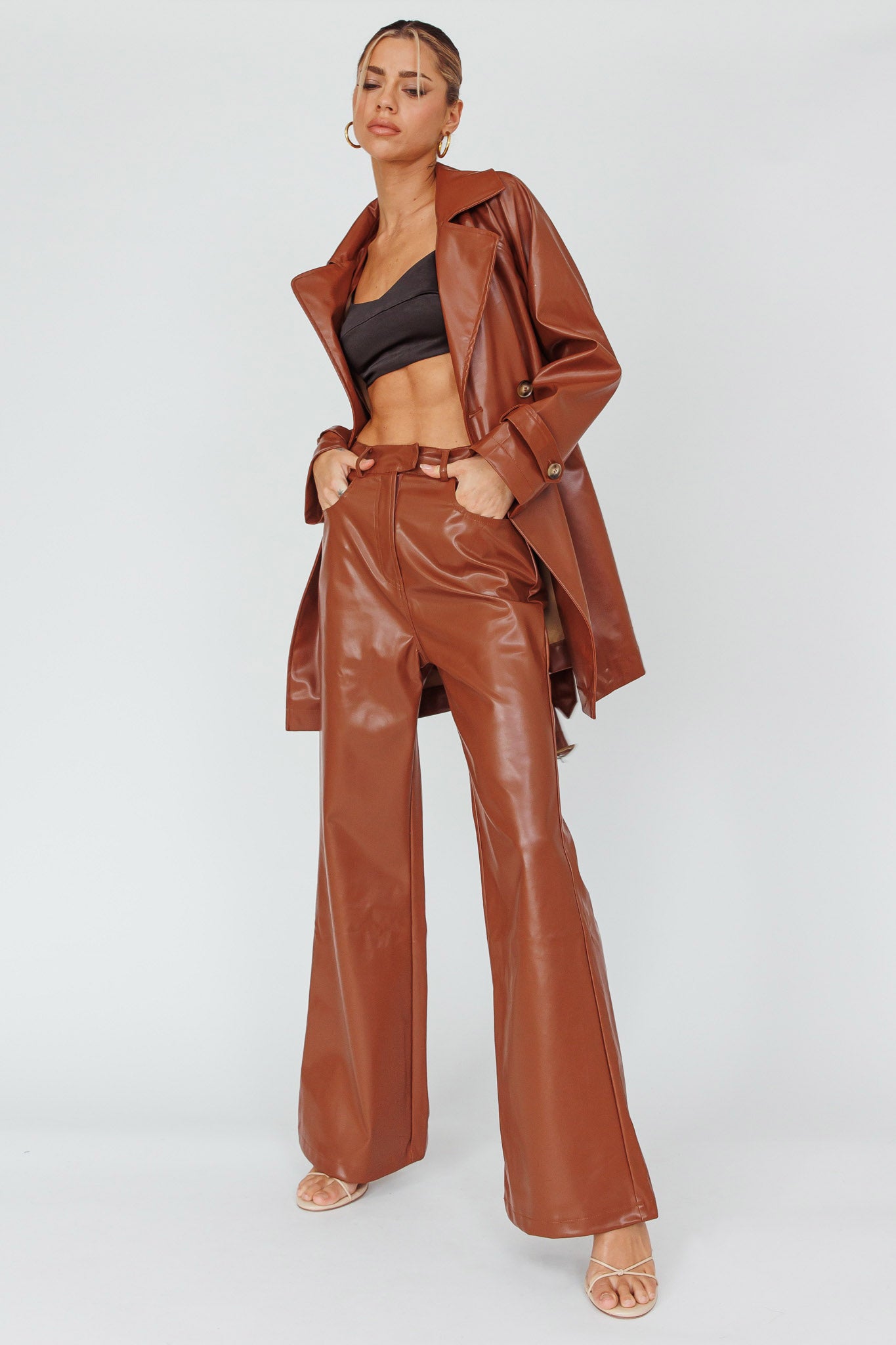 Coussin Faux Leather Pants Terracotta | Selfie Leslie