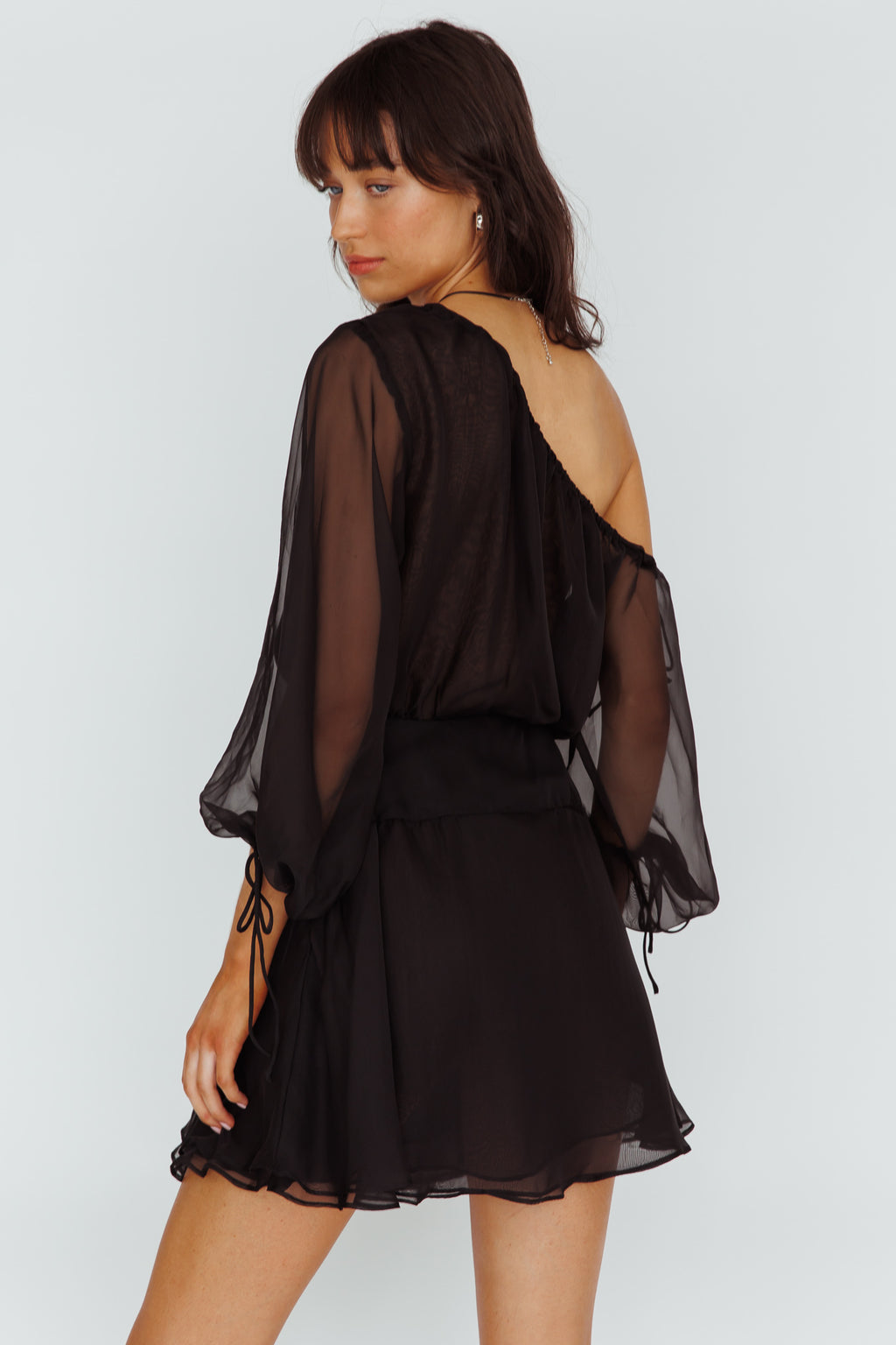 Mariona Off Shoulder Long Sleeve Mini Dress Black by Selfie Leslie