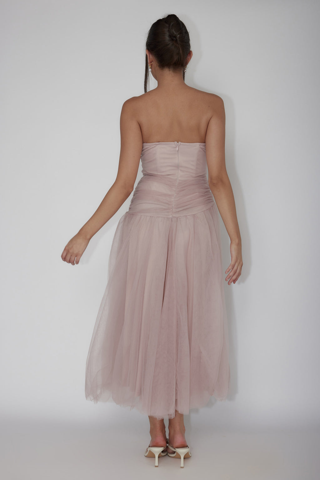Daphnie Drop Waist Tulle Midi Dress Blush by Selfie Leslie