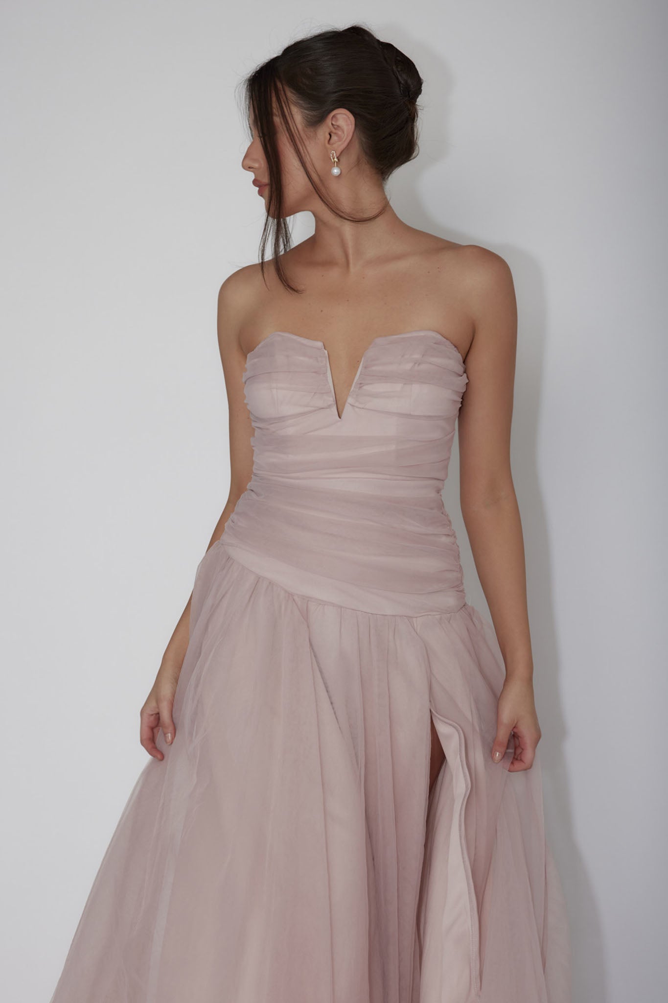 blush tulle midi dress Daphnie Drop Waist Tulle Midi Dress Blush