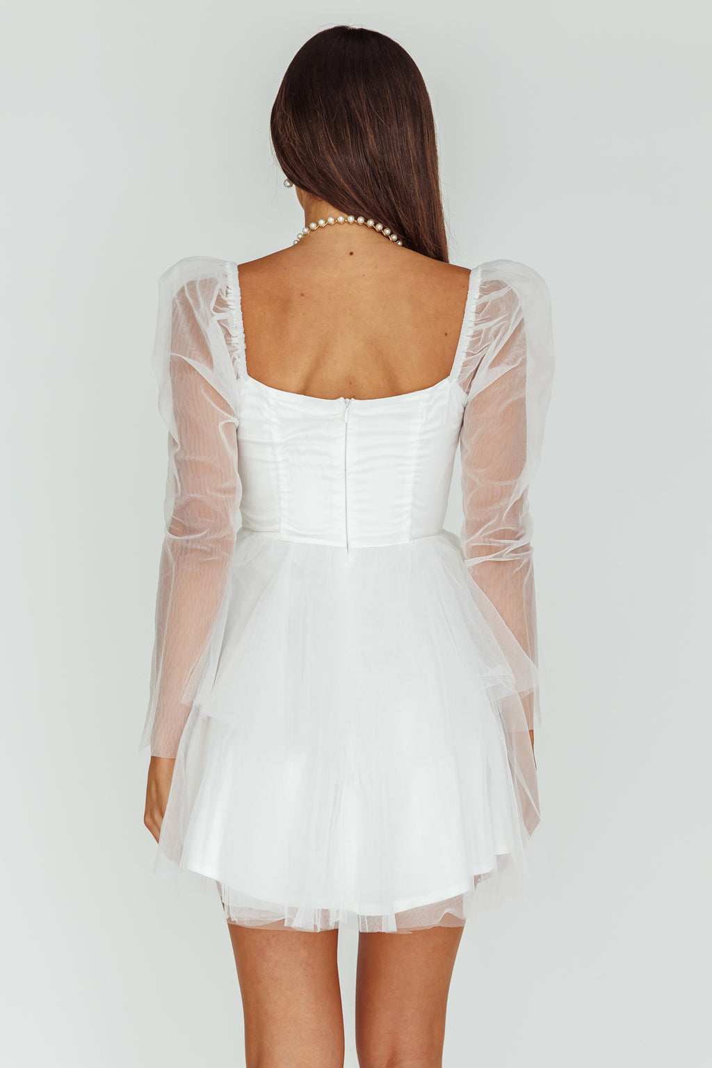Veola Long Sleeve Tulle Mini Dress White by Selfie Leslie