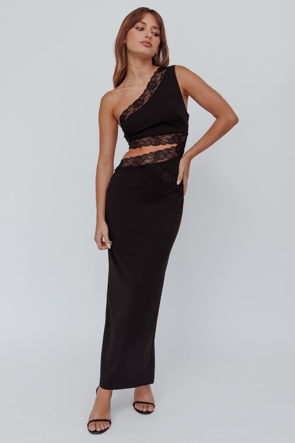 Mahli One-Shoulder Cut-Out Maxi Dress Black by Selfie Leslie