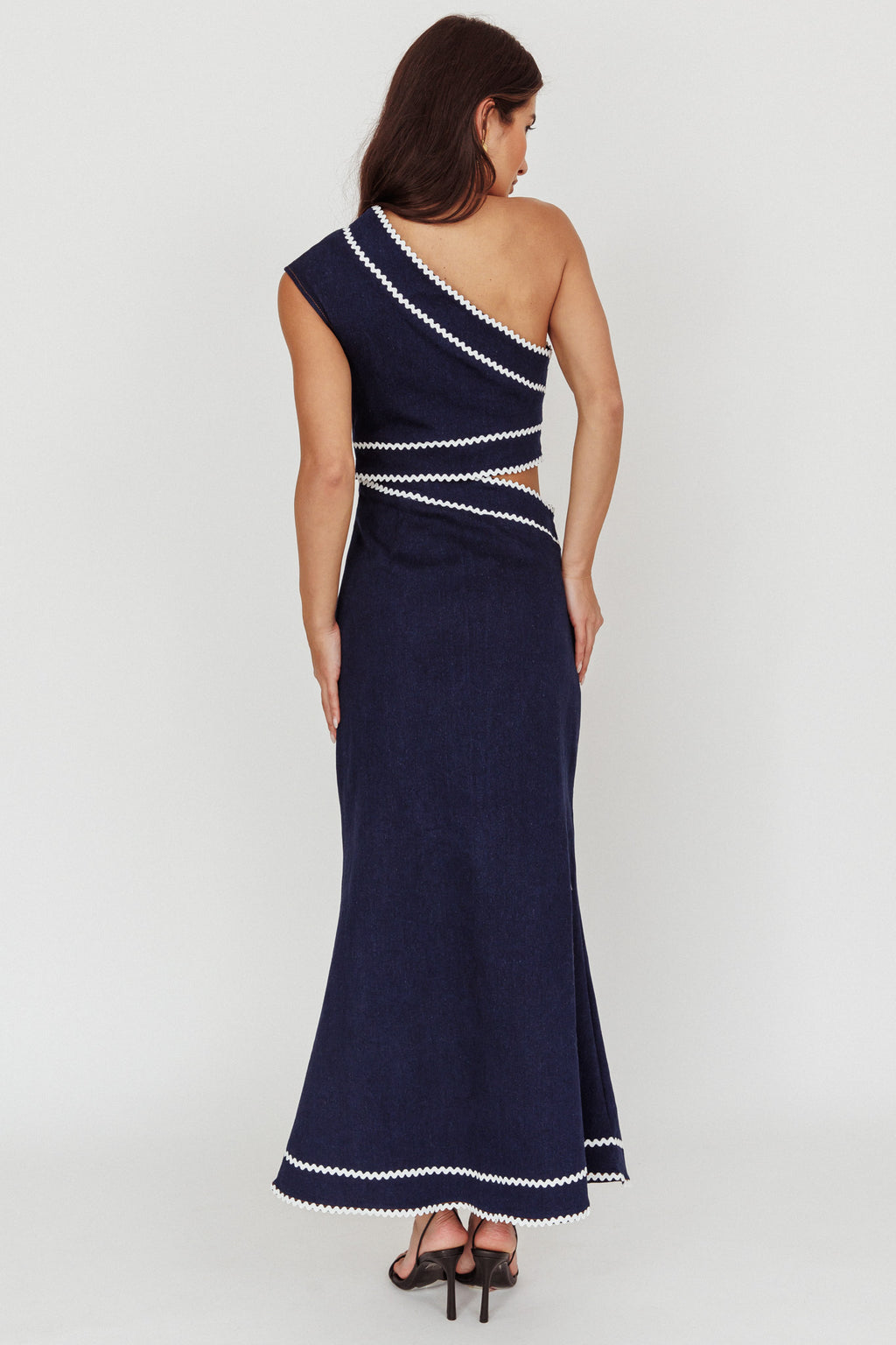 Mahli One-Shoulder Cut-Out Maxi Dress Dark Denim by Selfie Leslie