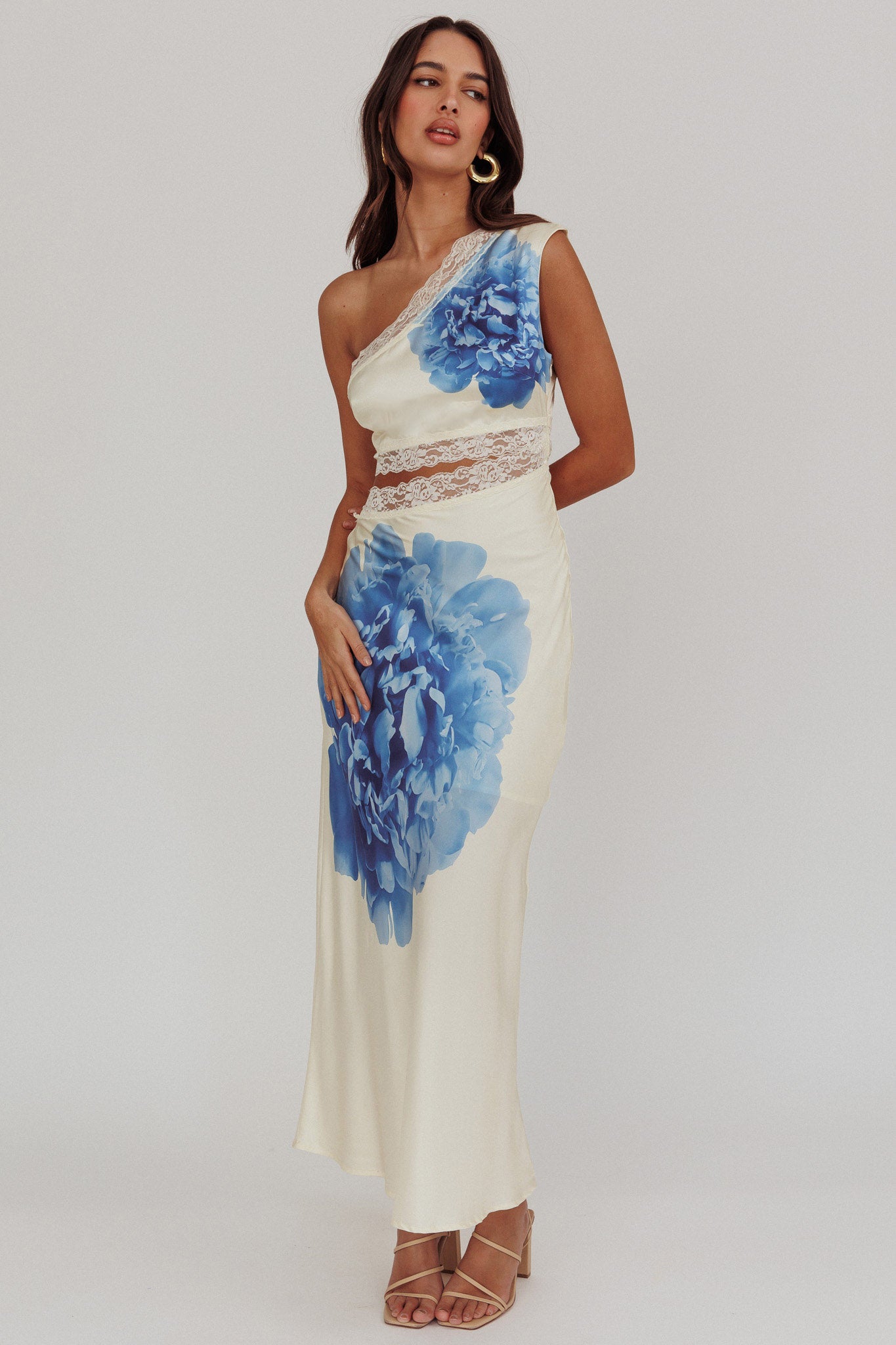 Mahli One-Shoulder Cut-Out Maxi Dress Ivory by Selfie Leslie