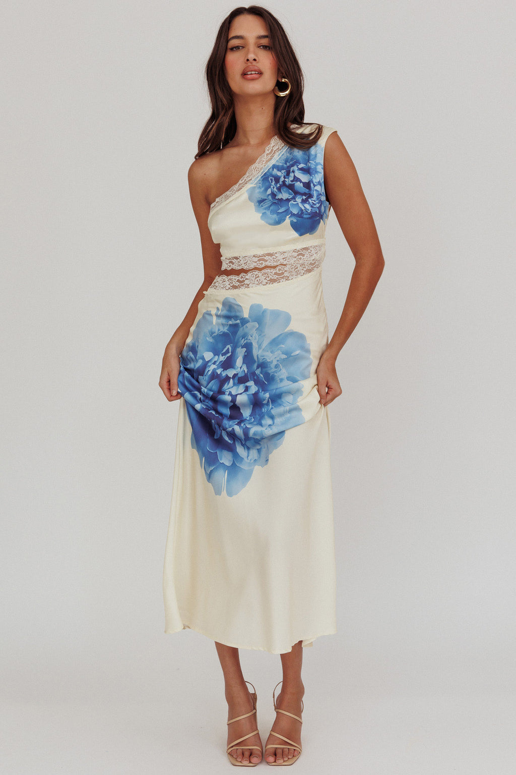 Mahli One-Shoulder Cut-Out Maxi Dress Ivory by Selfie Leslie