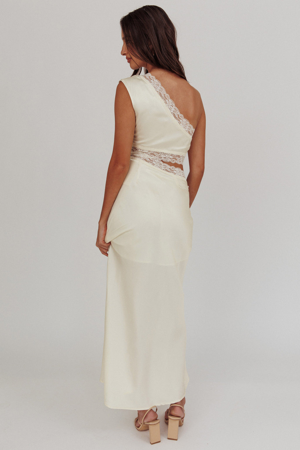 Mahli One-Shoulder Cut-Out Maxi Dress Ivory by Selfie Leslie