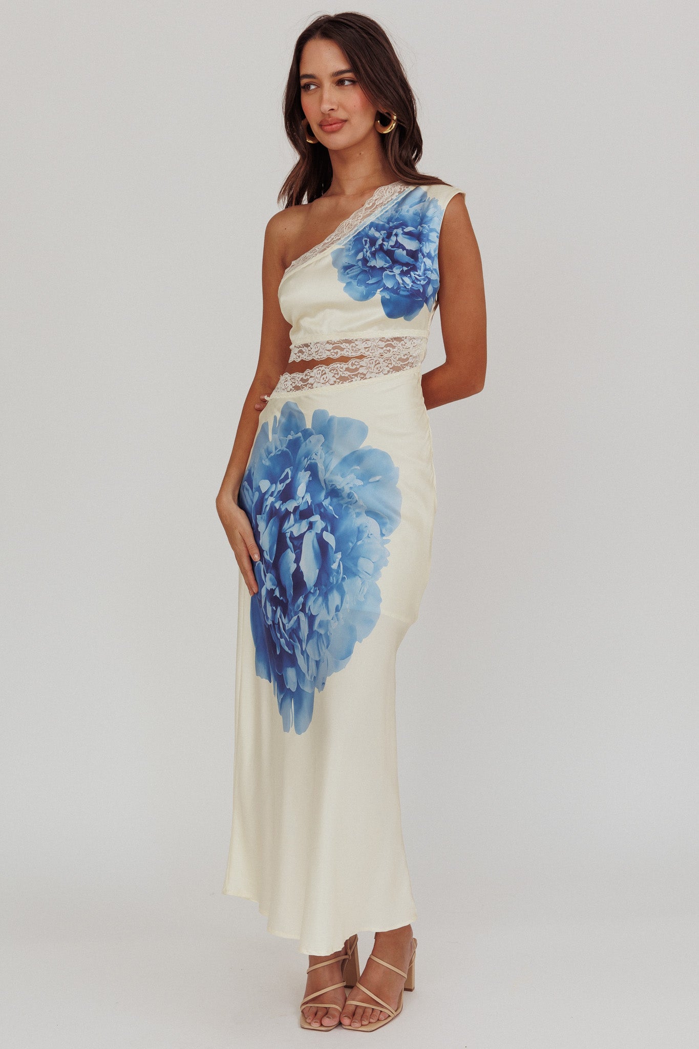 Mahli One-Shoulder Cut-Out Maxi Dress Ivory by Selfie Leslie