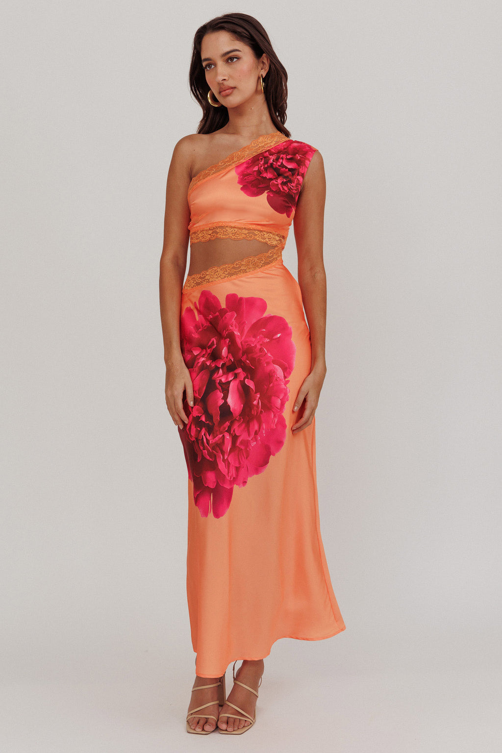 red one shoulder cut out dress One Shoulder Ruched Cut Out Maxi Dress Red