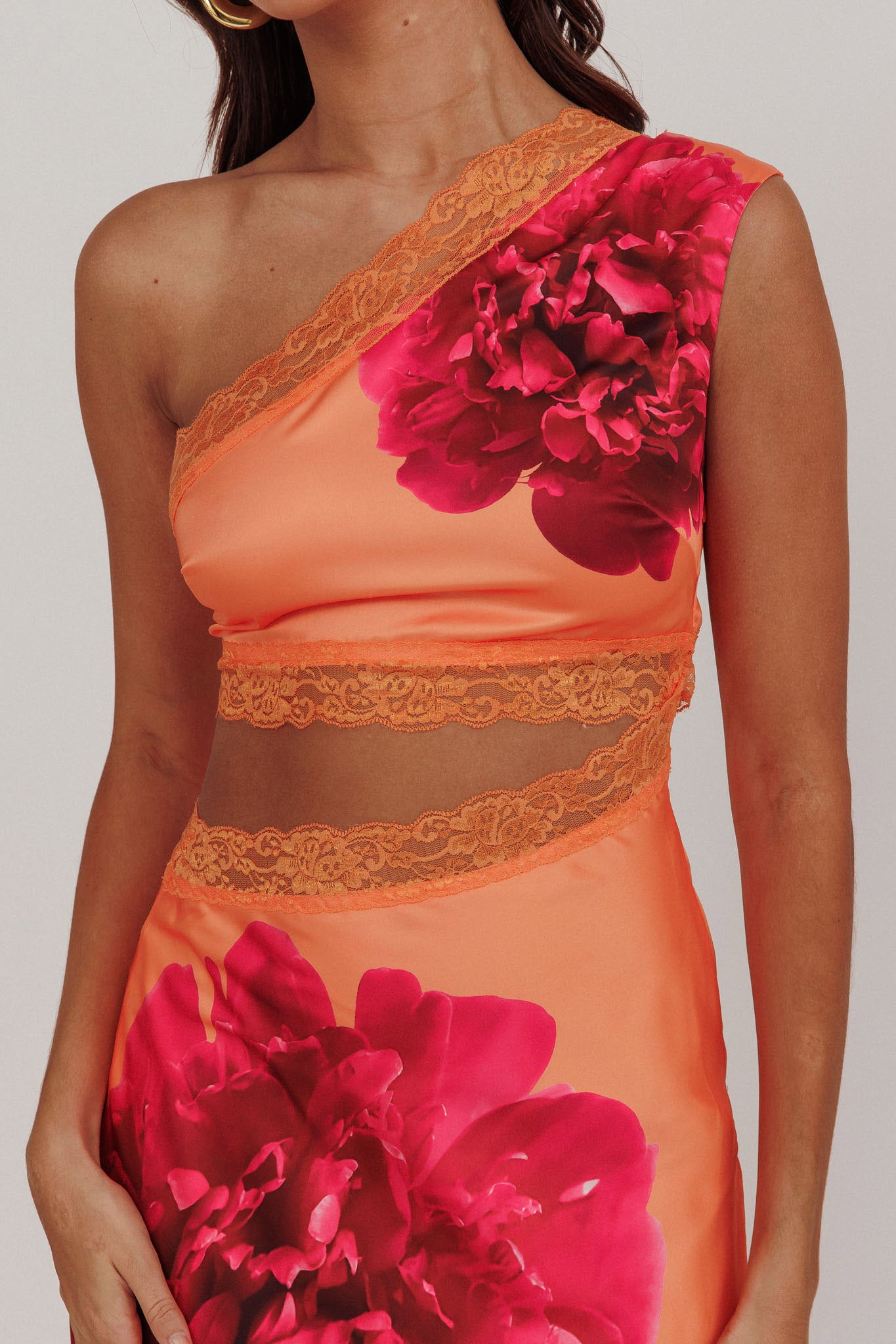 Mahli One-Shoulder Cut-Out Maxi Dress Orange by Selfie Leslie