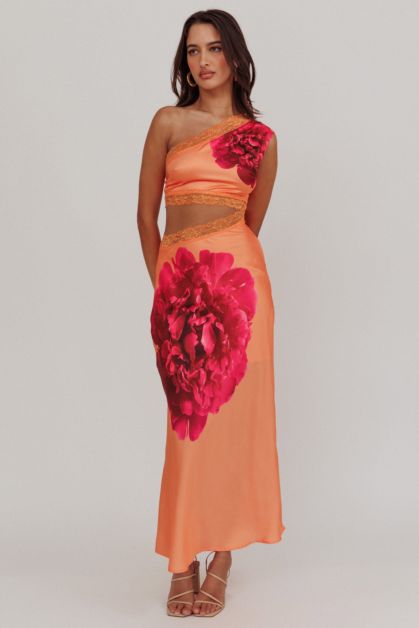 orange satin cut out dress Stunning Cutout Prom Dress with Plunging Neckline 42948