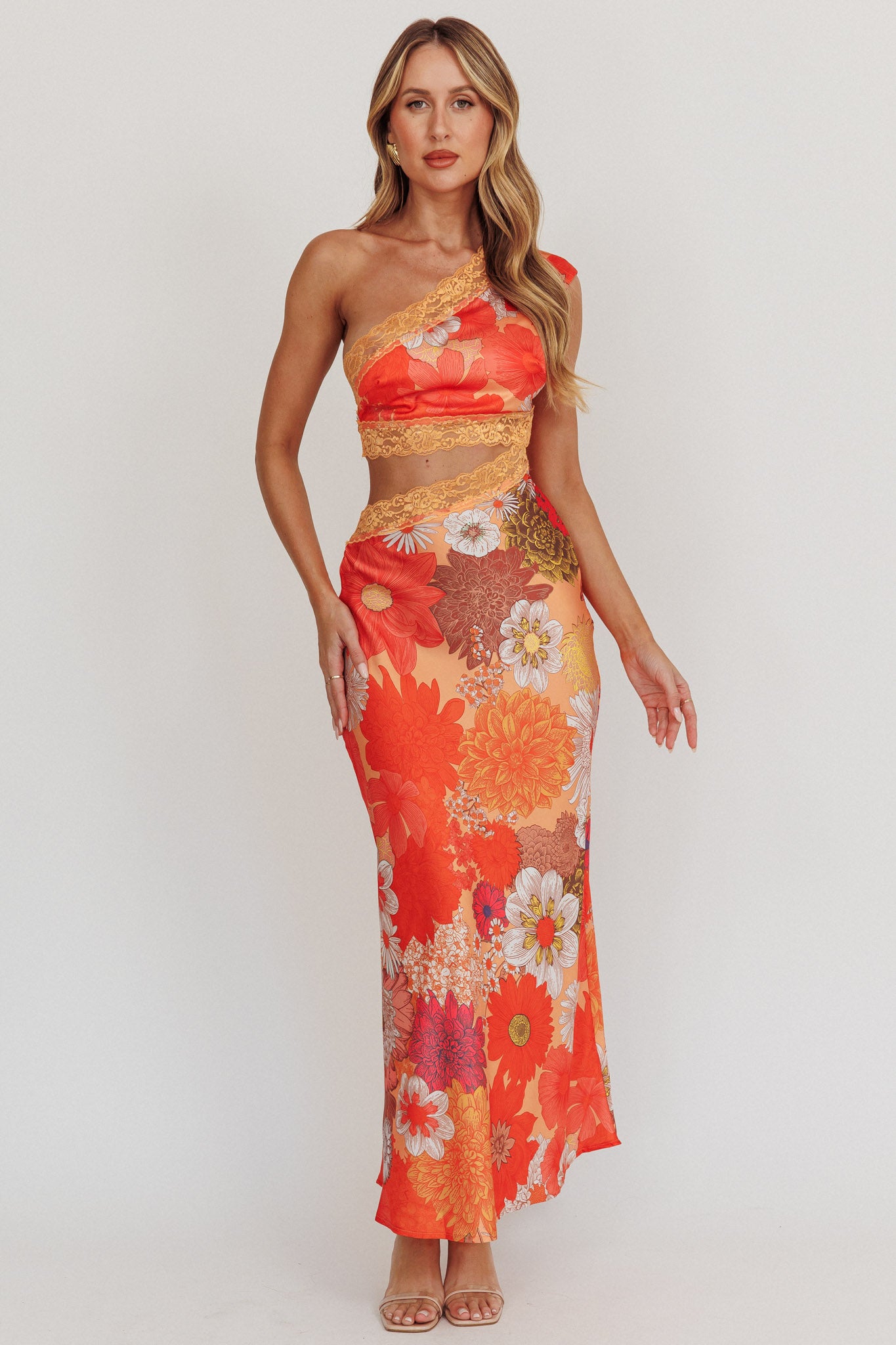 Mahli One-Shoulder Cut-Out Maxi Dress Floral | Selfie Leslie