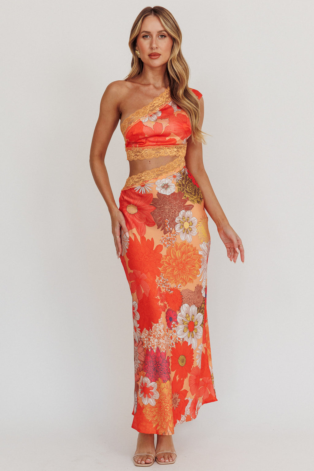 Mahli One-Shoulder Cut-Out Maxi Dress Floral by Selfie Leslie