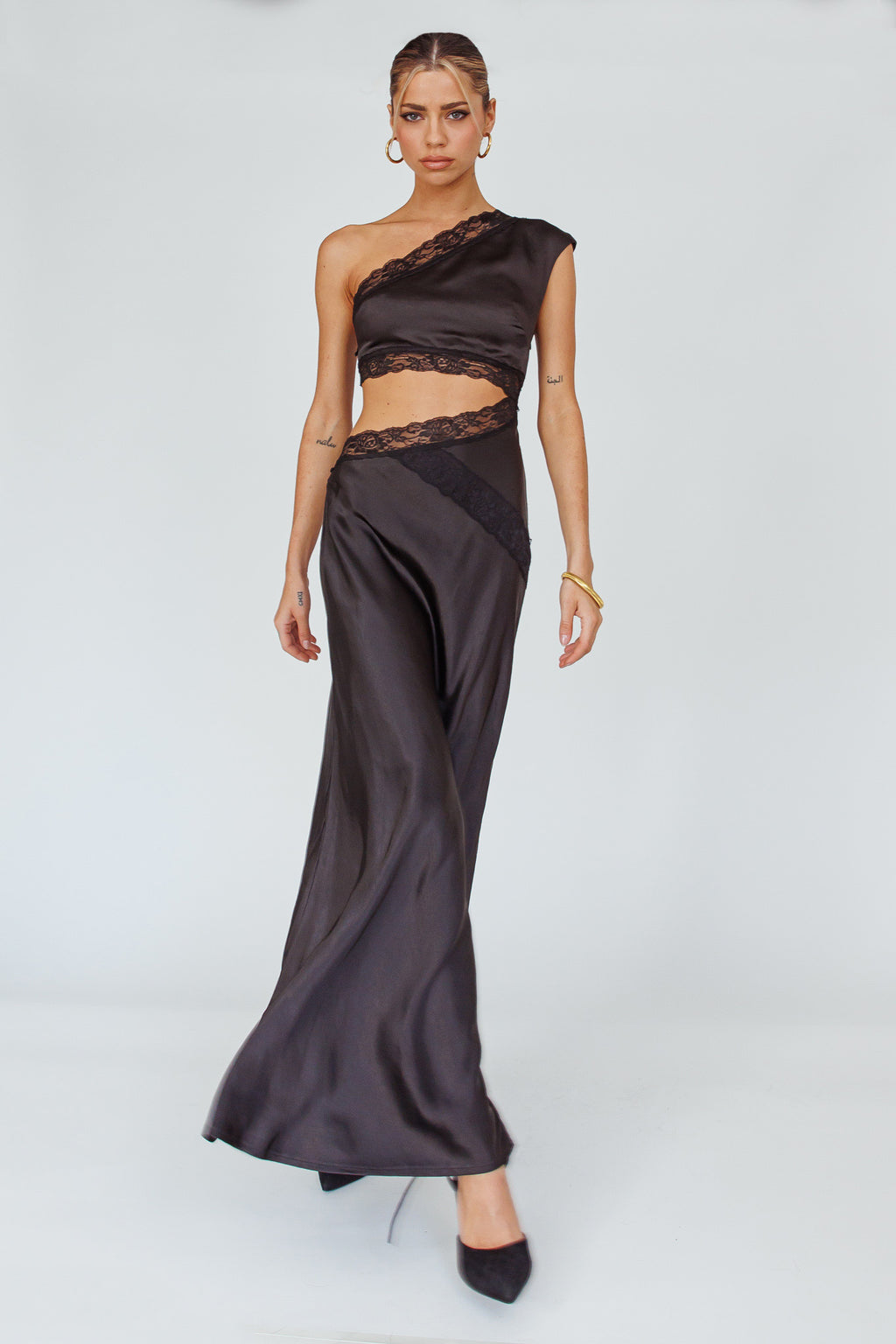 Mahli One-Shoulder Maxi Dress Black by Selfie Leslie