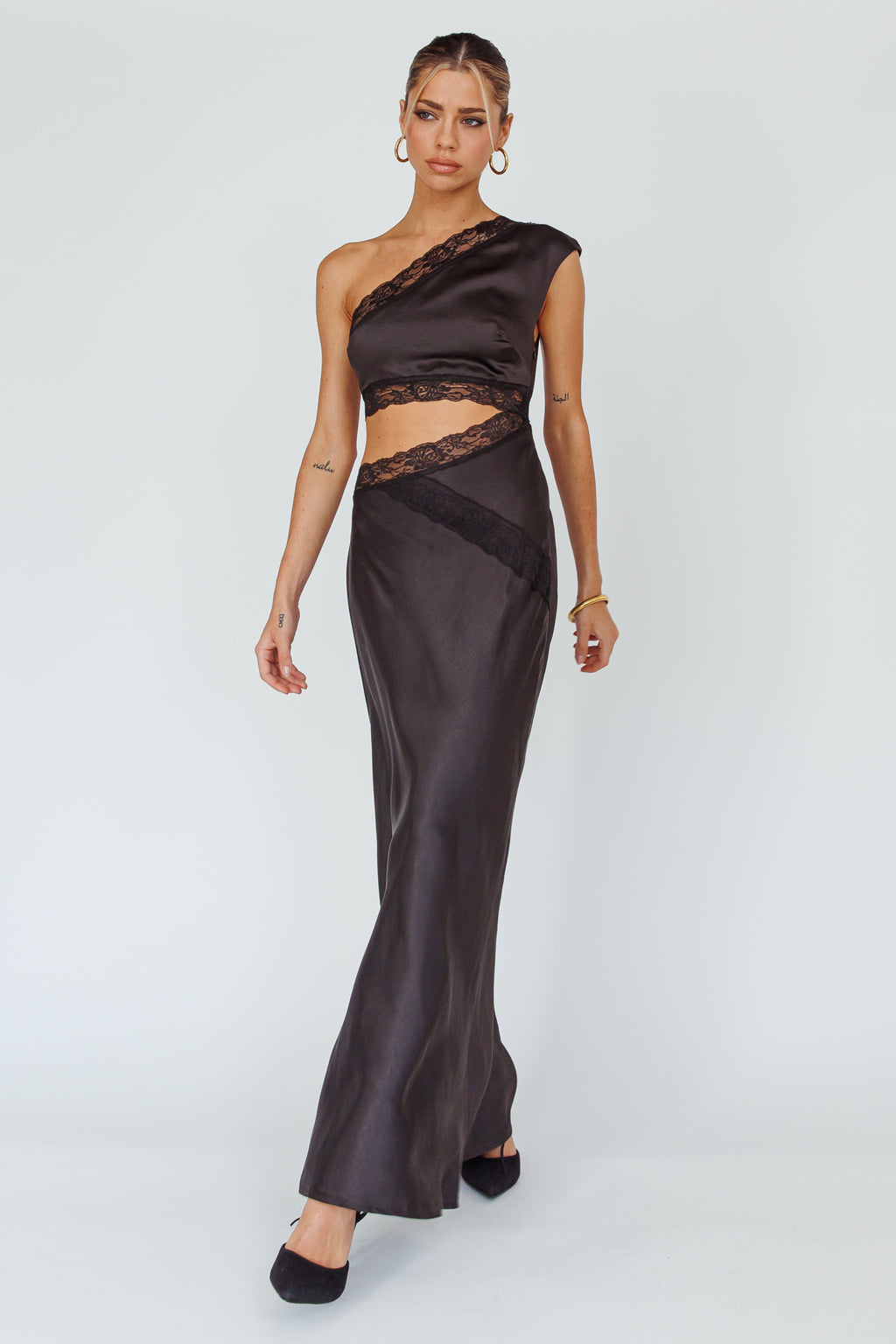 Mahli One-Shoulder Maxi Dress Black by Selfie Leslie