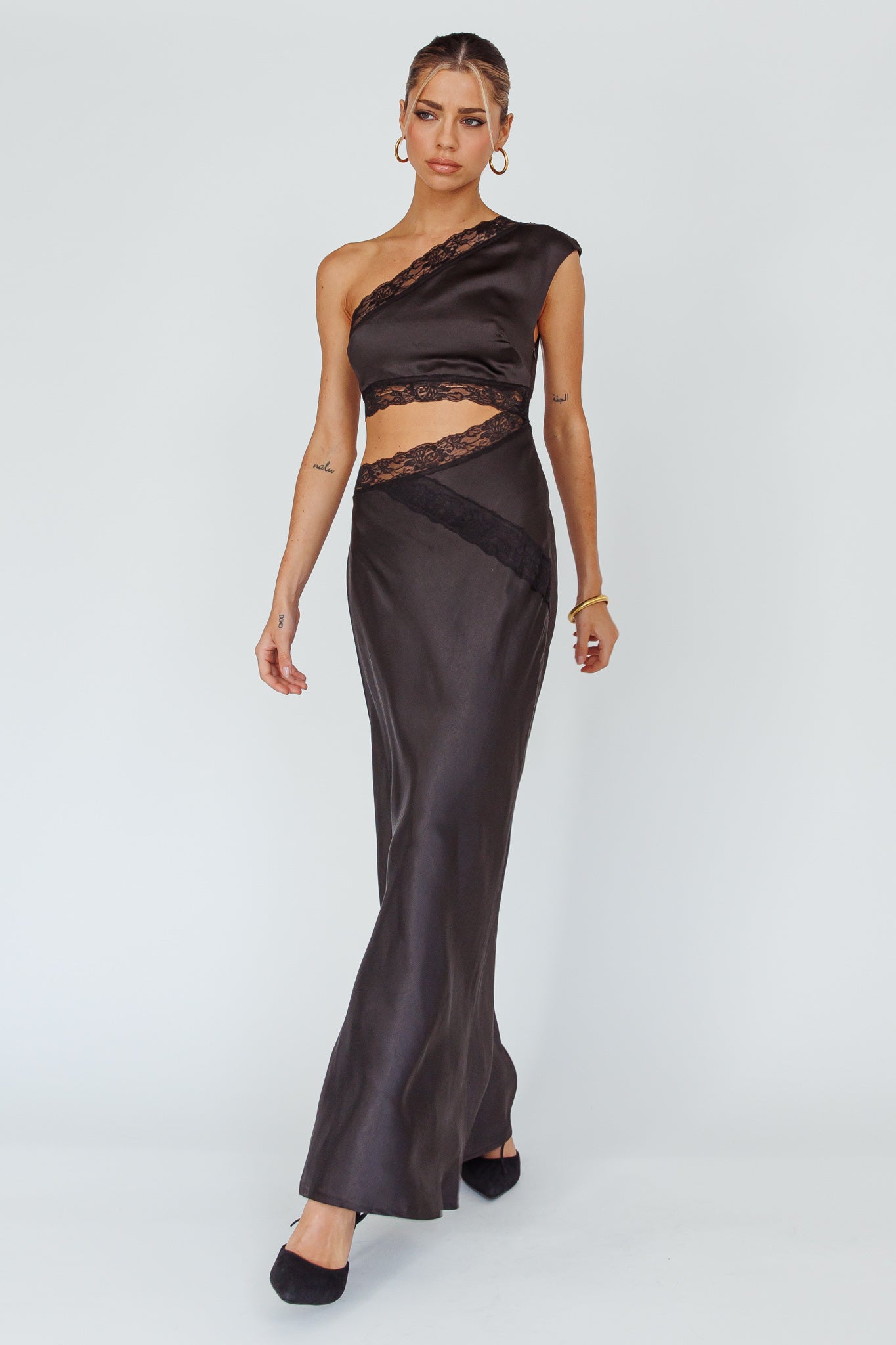 Mahli One-Shoulder Maxi Dress Black by Selfie Leslie