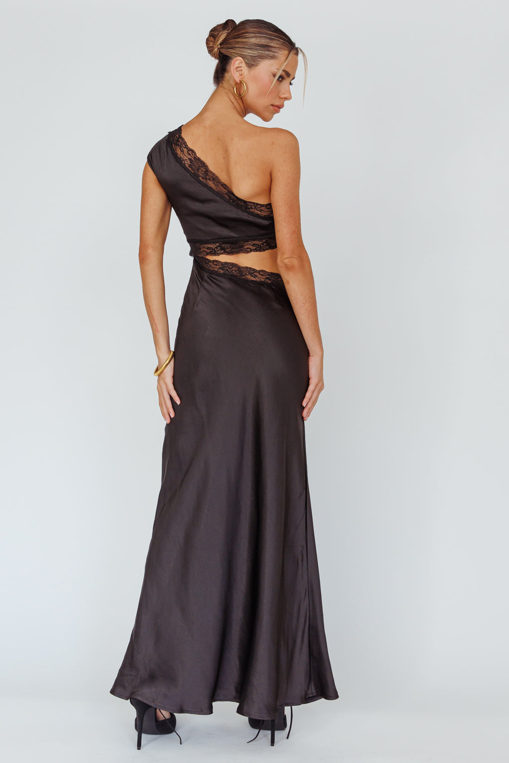 Mahli One-Shoulder Maxi Dress Black by Selfie Leslie