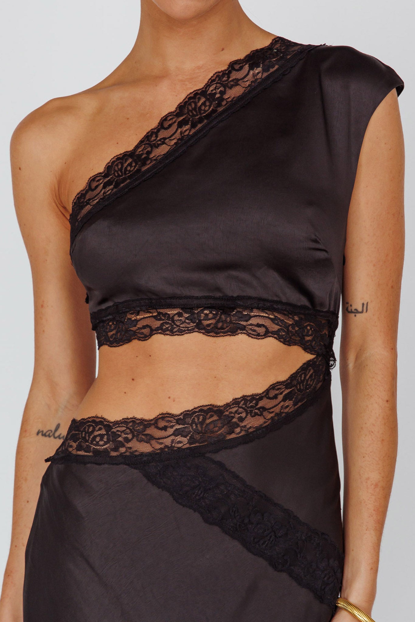 Mahli One-Shoulder Maxi Dress Black by Selfie Leslie