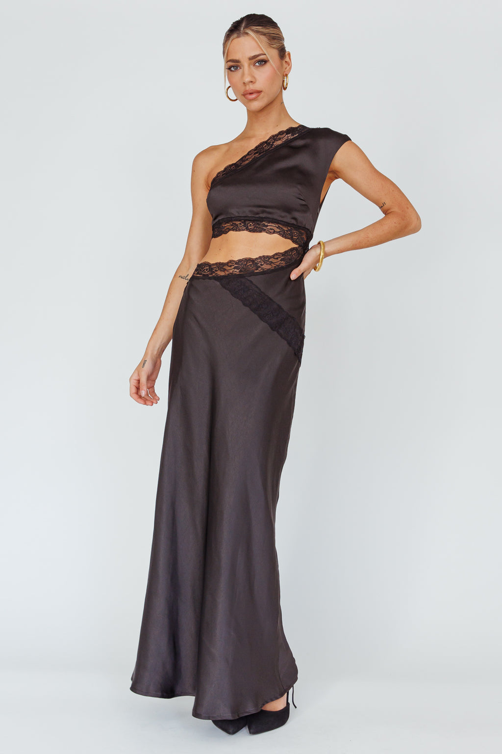 Mahli One-Shoulder Maxi Dress Black by Selfie Leslie