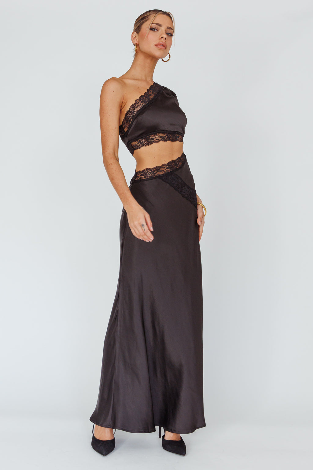 Mahli One-Shoulder Maxi Dress Black by Selfie Leslie