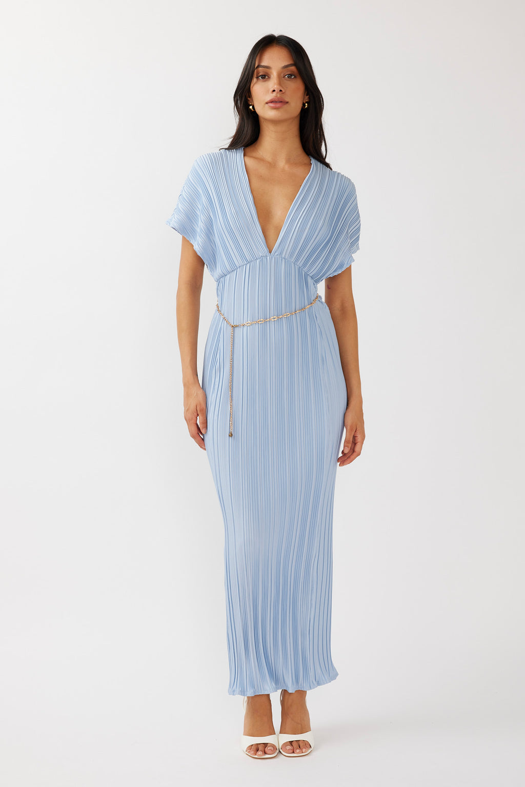 Astor Batwing Accordion Pleat Dress Blue by Selfie Leslie