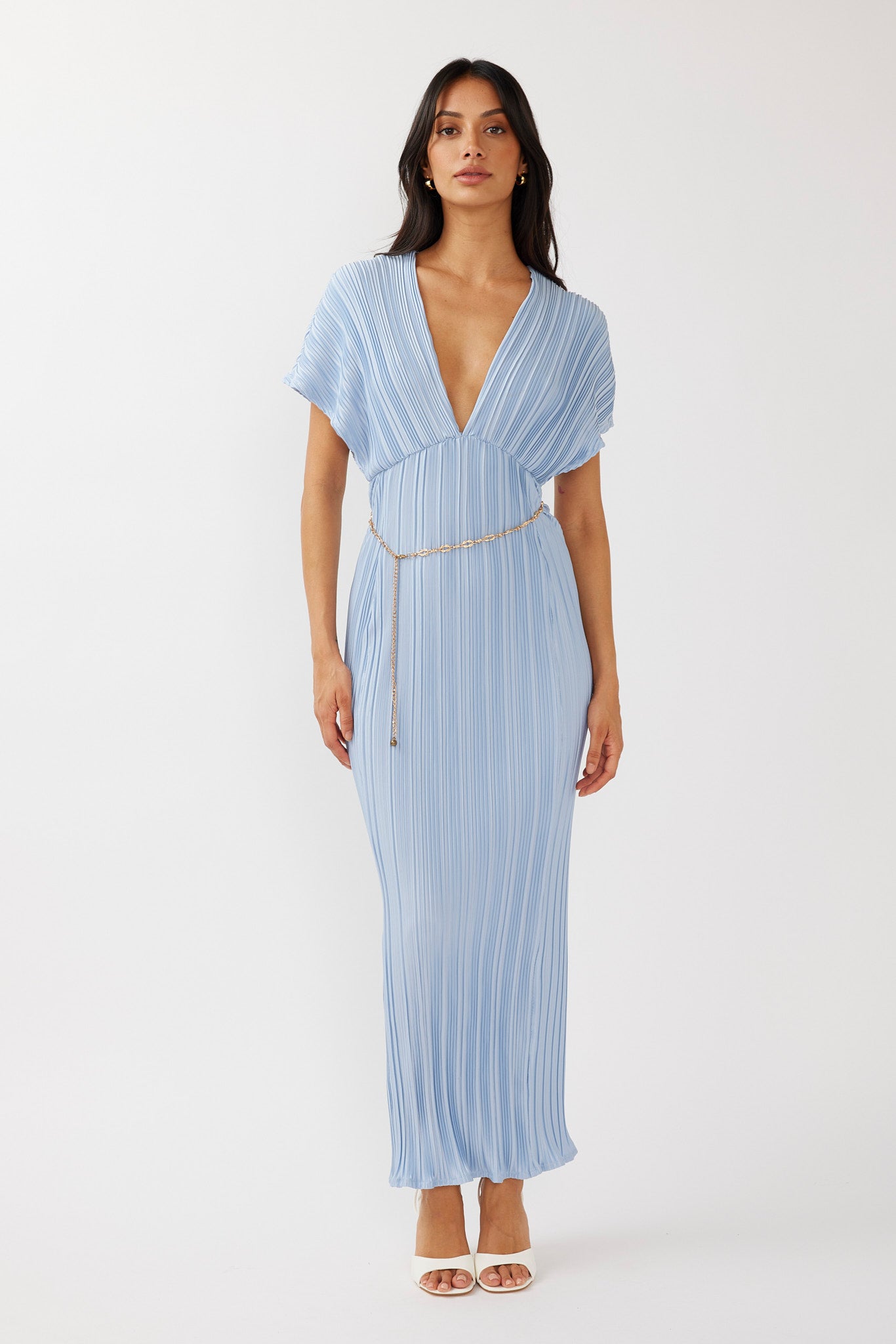 Astor Batwing Accordion Pleat Dress Blue by Selfie Leslie