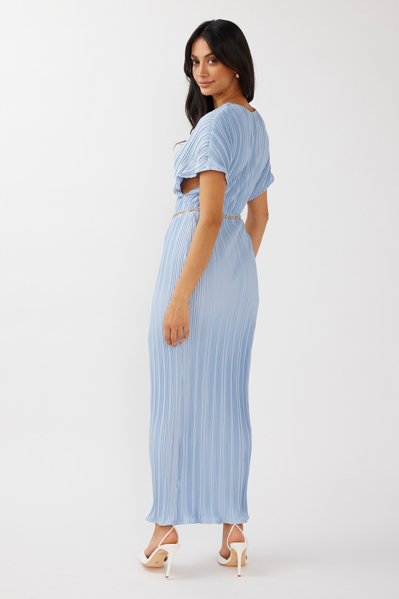 Astor Batwing Accordion Pleat Dress Blue by Selfie Leslie