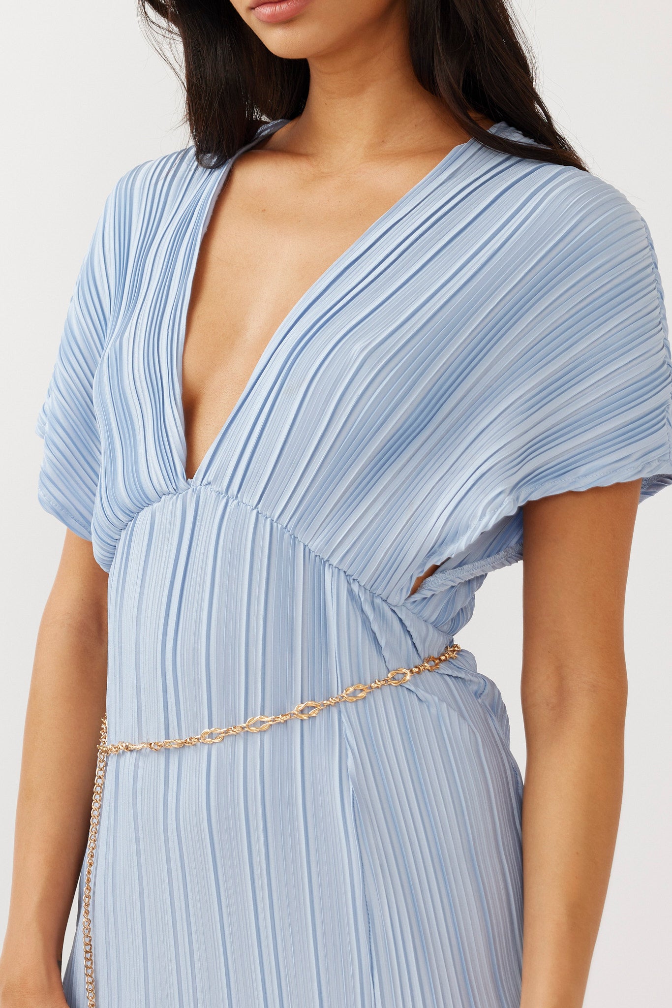 strapless open back dress Astor Batwing Accordion Pleat Dress Blue– Selfie Leslie