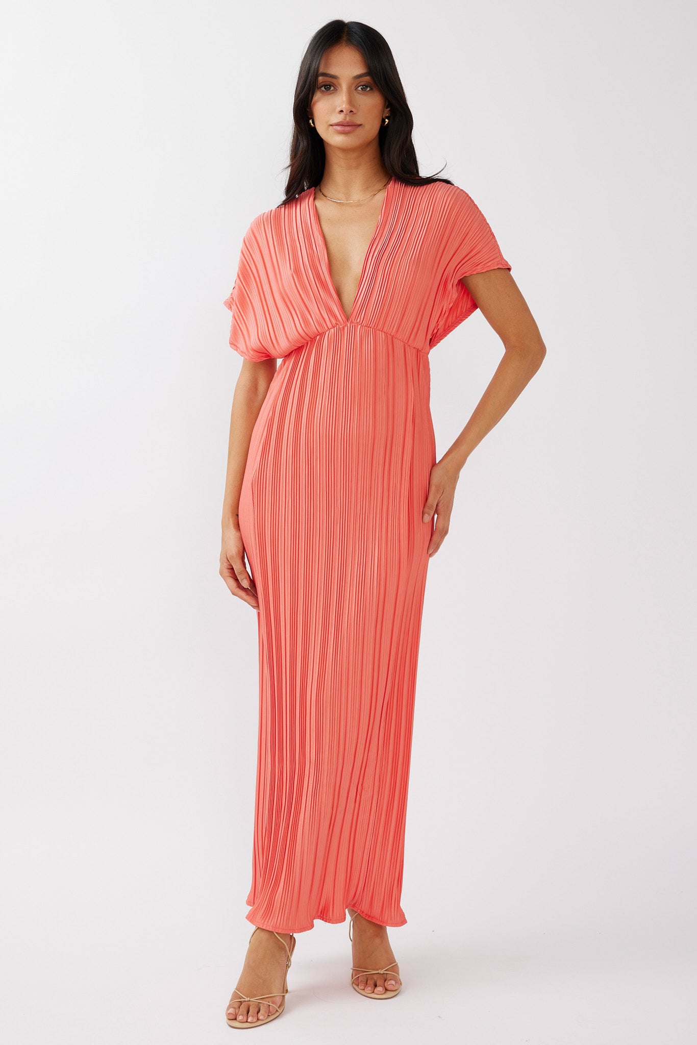 Astor Batwing Accordion Pleat Dress Watermelon by Selfie Leslie