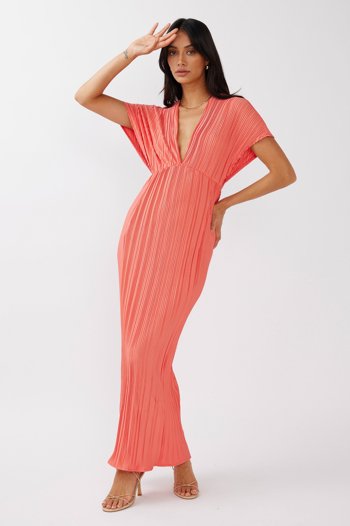 Astor Batwing Accordion Pleat Dress Watermelon by Selfie Leslie