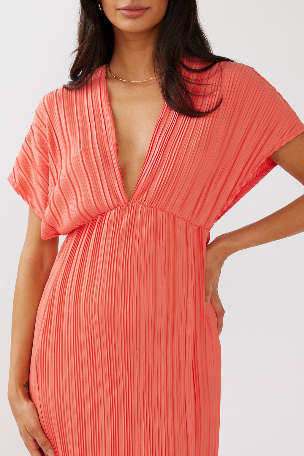 Astor Batwing Accordion Pleat Dress Watermelon by Selfie Leslie