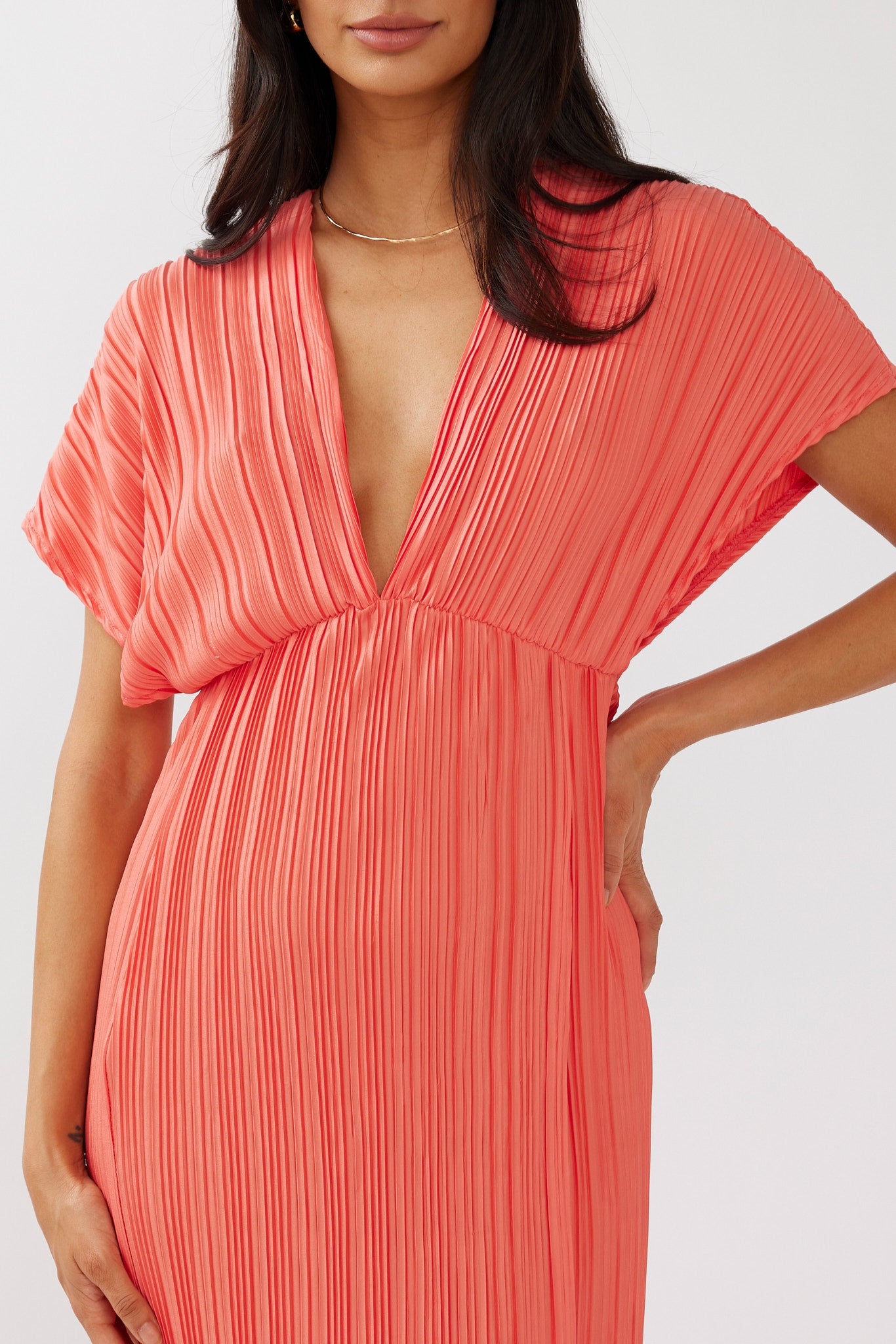 Astor Batwing Accordion Pleat Dress Watermelon by Selfie Leslie