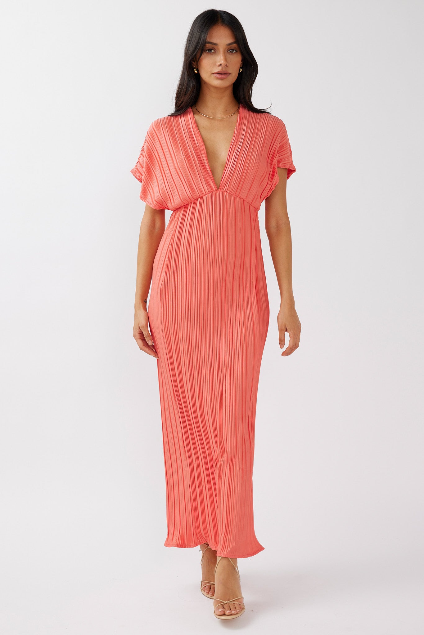 Astor Batwing Accordion Pleat Dress Watermelon by Selfie Leslie