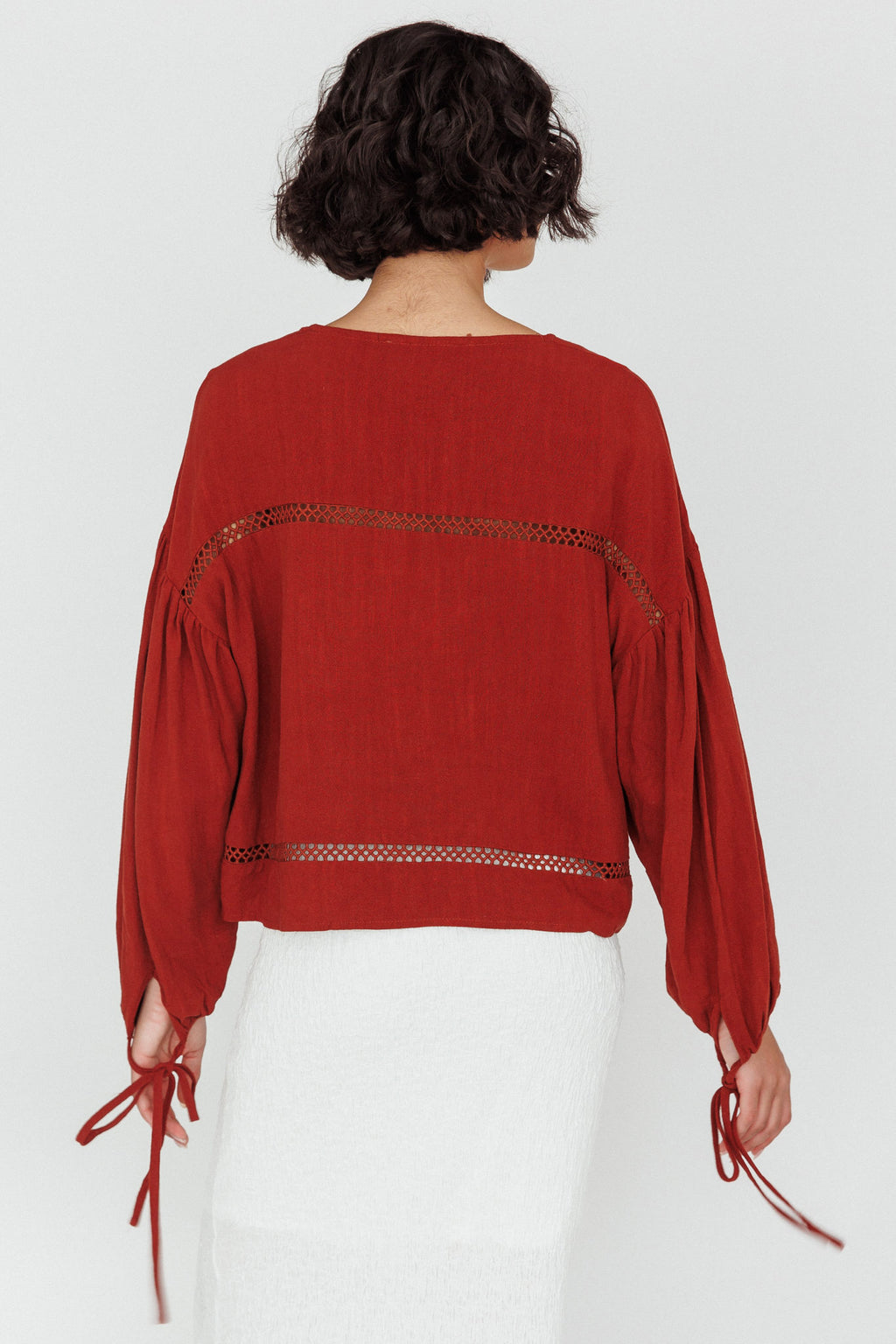 Waltz Long Sleeve Embroidery Trim Top Tobacco by Selfie Leslie