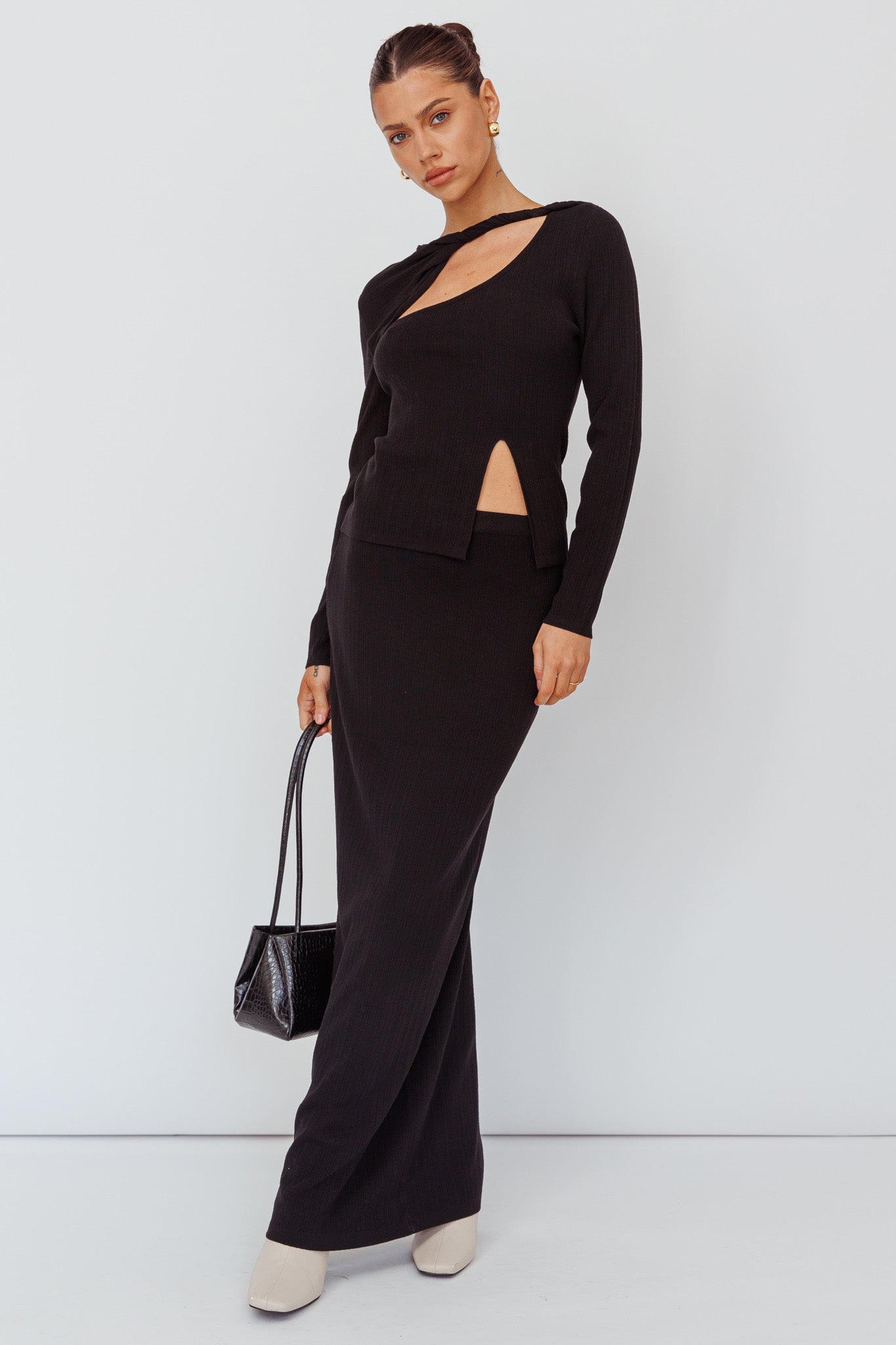 Rossana Knit Maxi Skirt Black by Selfie Leslie