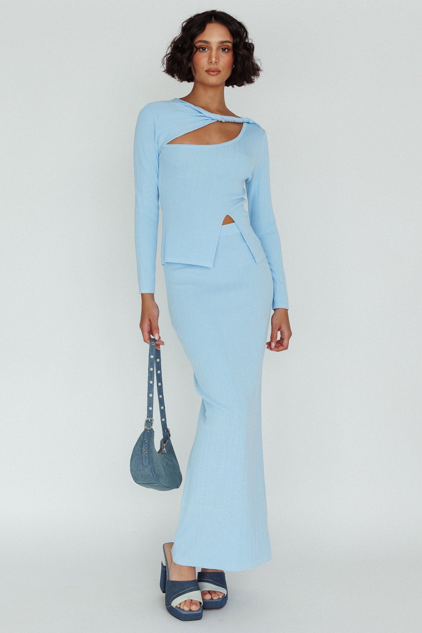 Rossana Knit Maxi Skirt Blue by Selfie Leslie