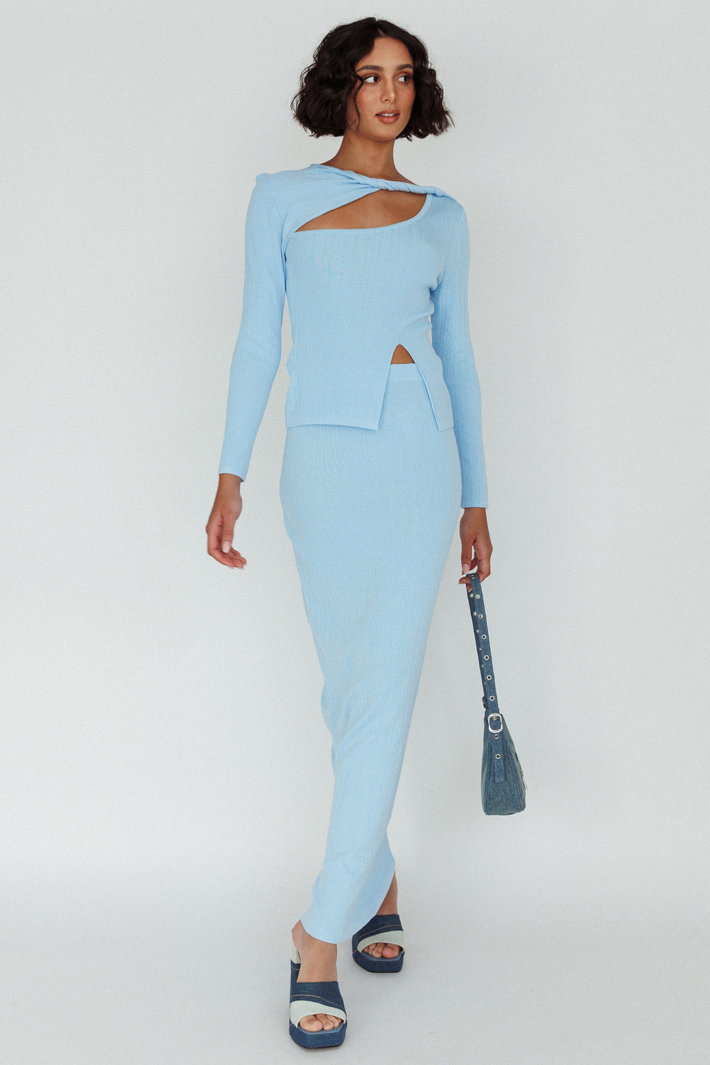 Rossana Knit Maxi Skirt Blue by Selfie Leslie