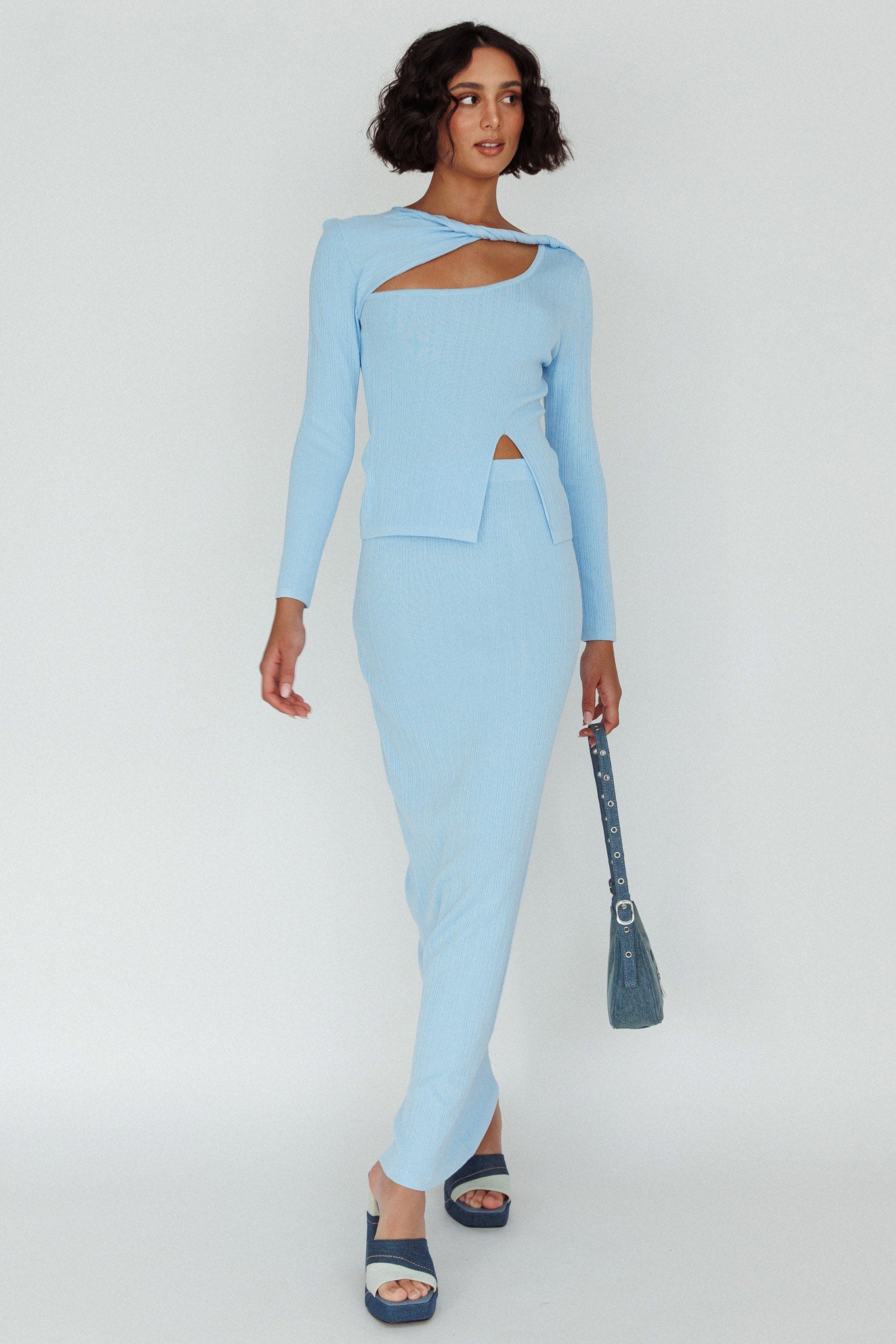 Rossana Knit Maxi Skirt Blue by Selfie Leslie