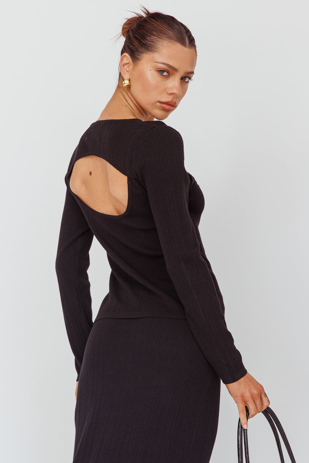 Rossana Twist Neck Keyhole Top Black by Selfie Leslie