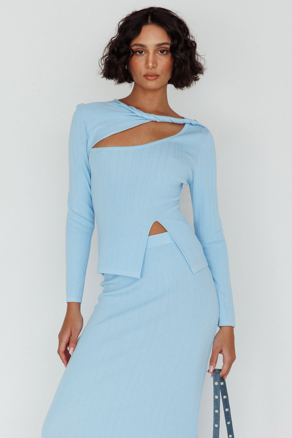 Rossana Twist Neck Keyhole Top Blue by Selfie Leslie