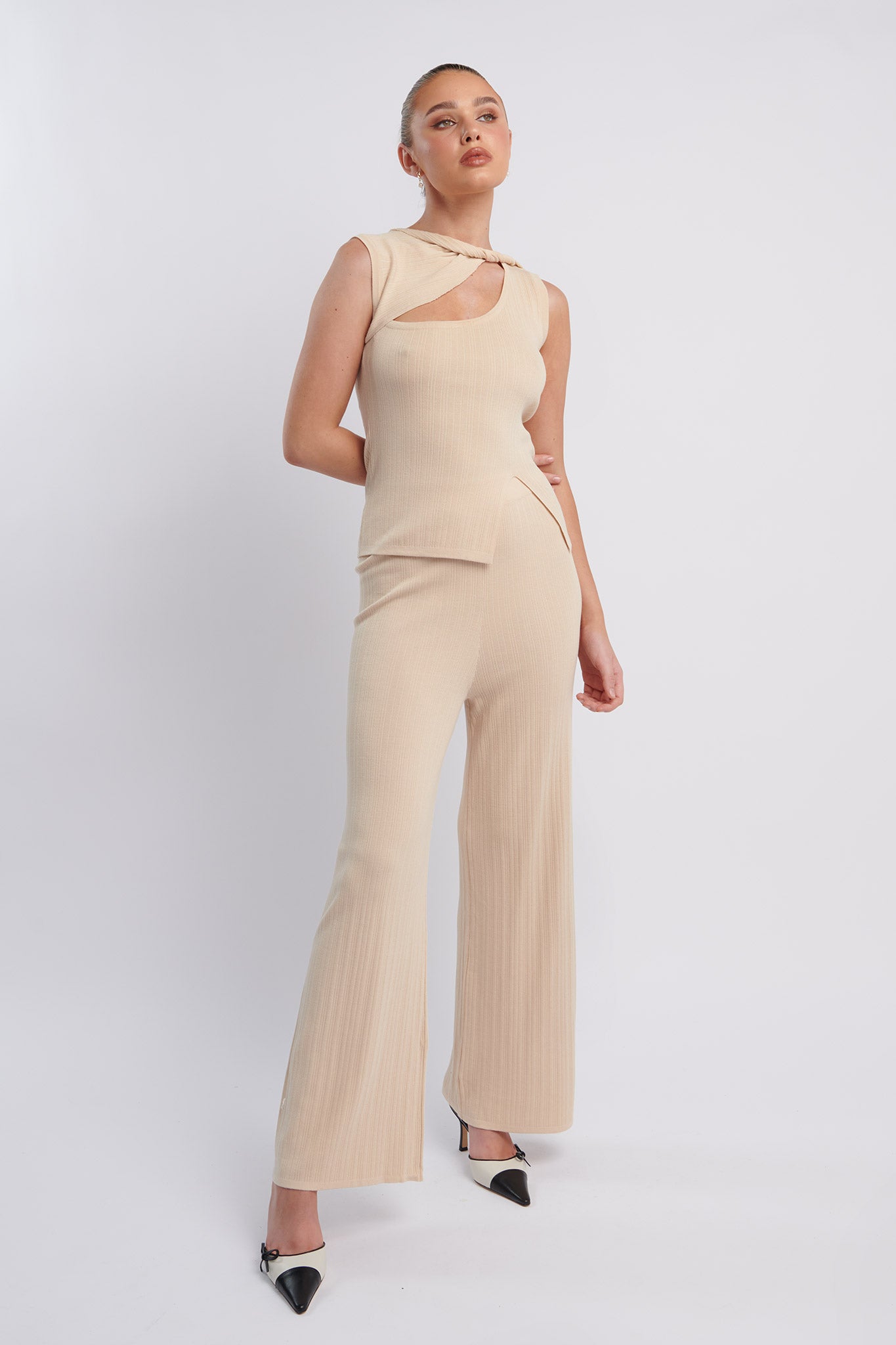 Rossana Long Knit Pants Oat by Selfie Leslie