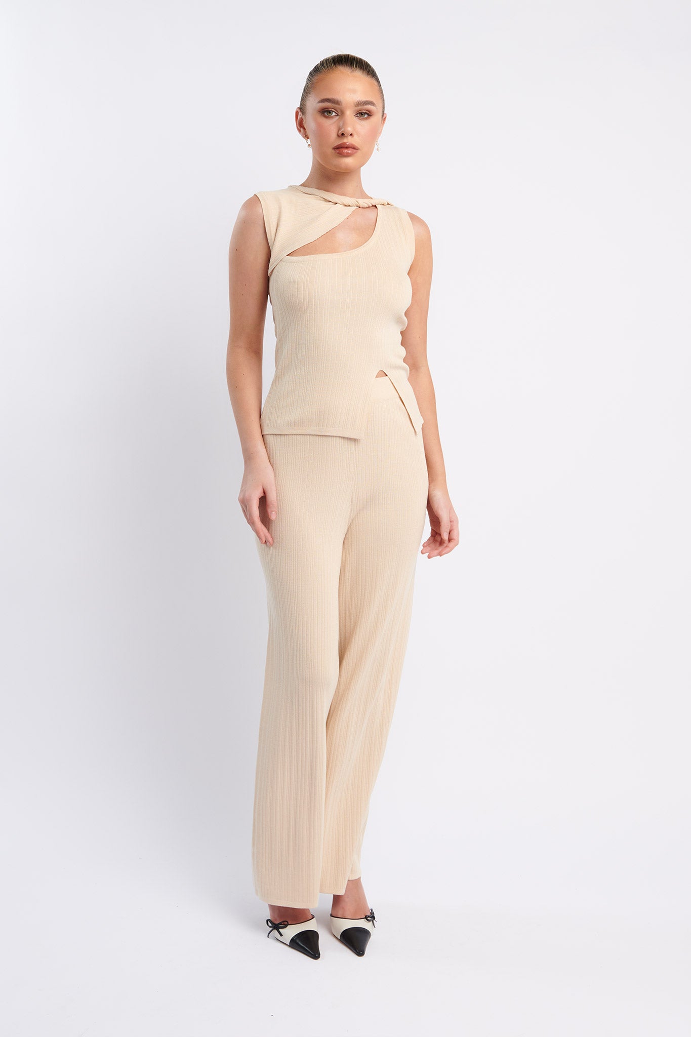 Rossana Long Knit Pants Oat by Selfie Leslie