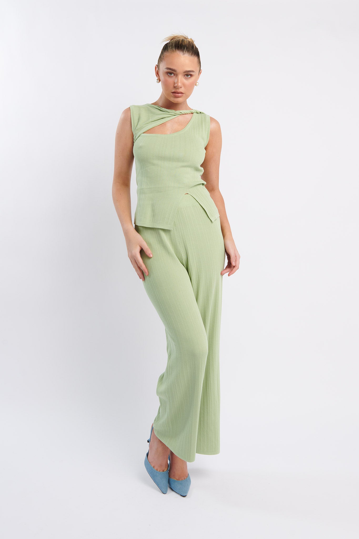 Rossana Long Knit Pants Sage by Selfie Leslie