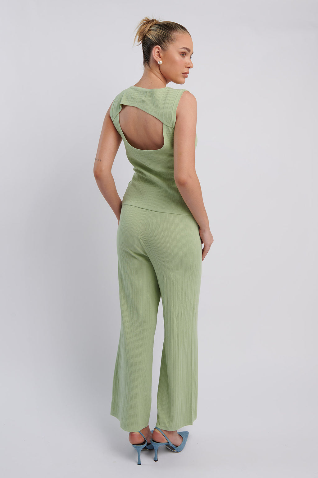 Rossana Long Knit Pants Sage by Selfie Leslie